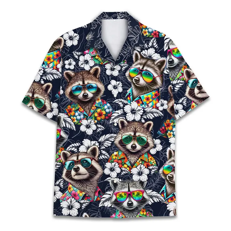 Funny Raccoon 3D Print Shirts For Men Hawaiian Casual Short Sleeve Lapel Blouse Women Kids Summer Holiday Short Sleeved Shirt