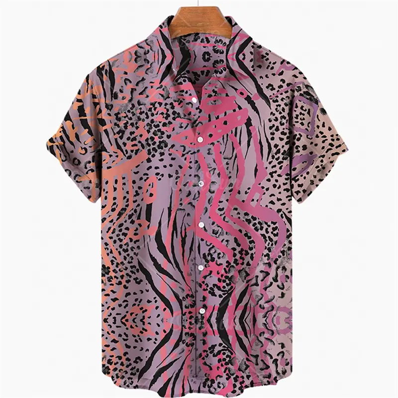 Sexy Leopard Men's Shirt Summer Mens 3D Graphic Holiday Hawaiian Shirts 2024 Fashion Casual Button Lapel Short Sleeve Tee Tops