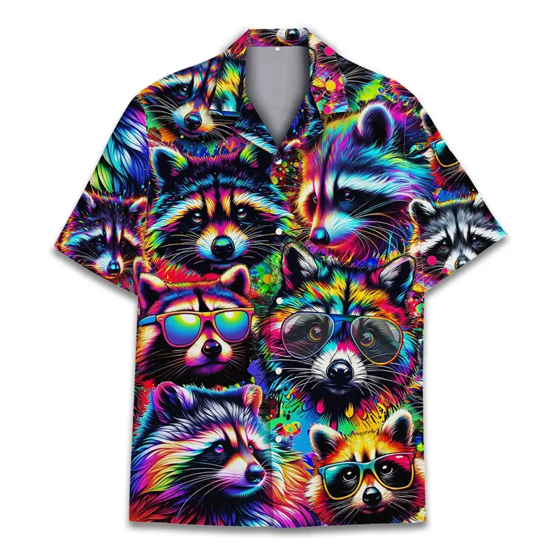 Funny Raccoon 3D Print Shirts For Men Hawaiian Casual Short Sleeve Lapel Blouse Women Kids Summer Holiday Short Sleeved Shirt