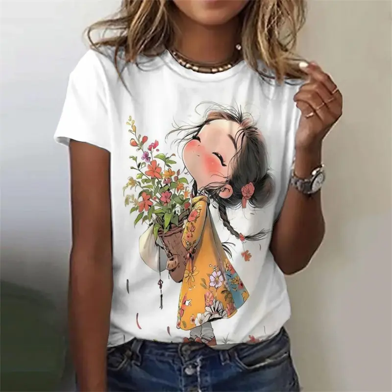 Anime Girls 3D Print Women T Shirt Y2k Tops Girl Plus Size Anime Graphic Tee Female Trend Harajuku Short Sleeve Tees Clothing