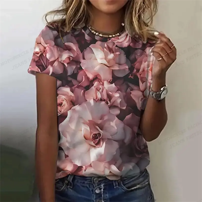 Golden Rose 3d Printed Tshirt Pretty Women's Clothing Female Harajuku Floral Print Tops Tees Ladies O-Neck Short Sleeve T Shirt