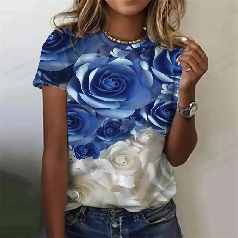 Golden Rose 3d Printed Tshirt Pretty Women's Clothing Female Harajuku Floral Print Tops Tees Ladies O-Neck Short Sleeve T Shirt