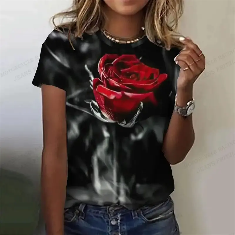 Golden Rose 3d Printed Tshirt Pretty Women's Clothing Female Harajuku Floral Print Tops Tees Ladies O-Neck Short Sleeve T Shirt