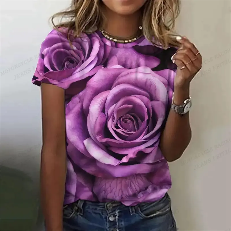 Golden Rose 3d Printed Tshirt Pretty Women's Clothing Female Harajuku Floral Print Tops Tees Ladies O-Neck Short Sleeve T Shirt