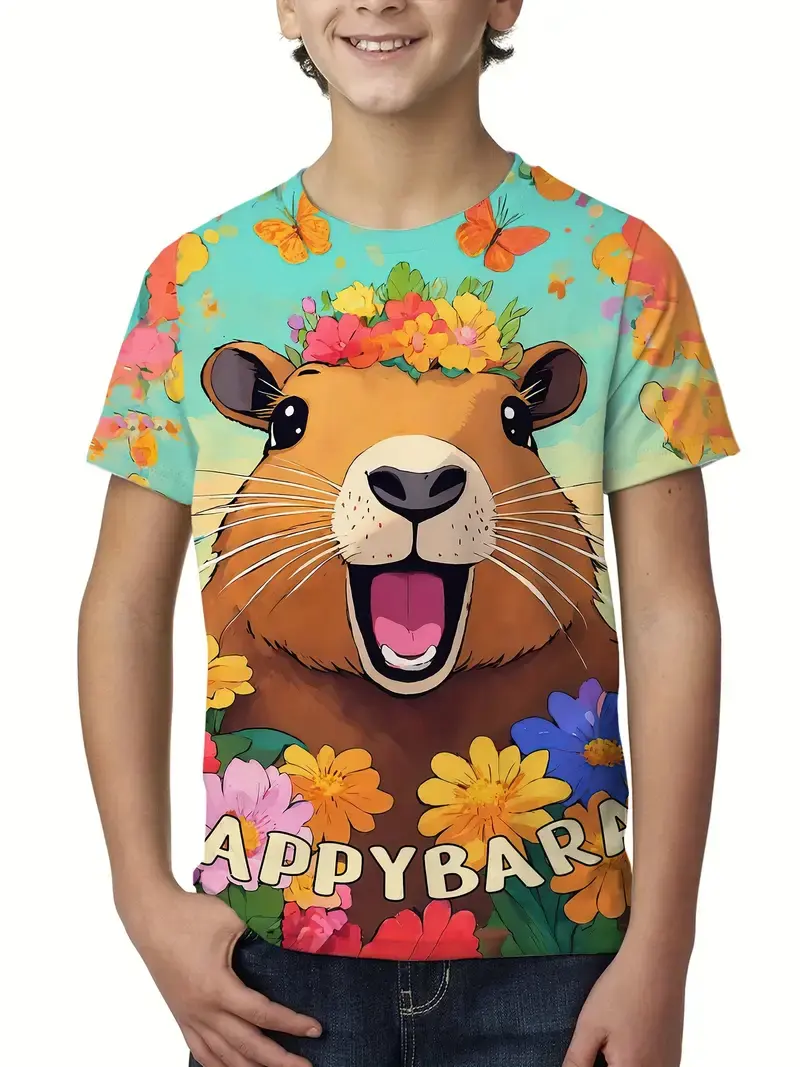 Cute Cartoon Capybara Graphic T Shirt Men Women 2025 Summer New Animal Capybara T-Shirts Casual Oversized Kids Boys Tees Tops