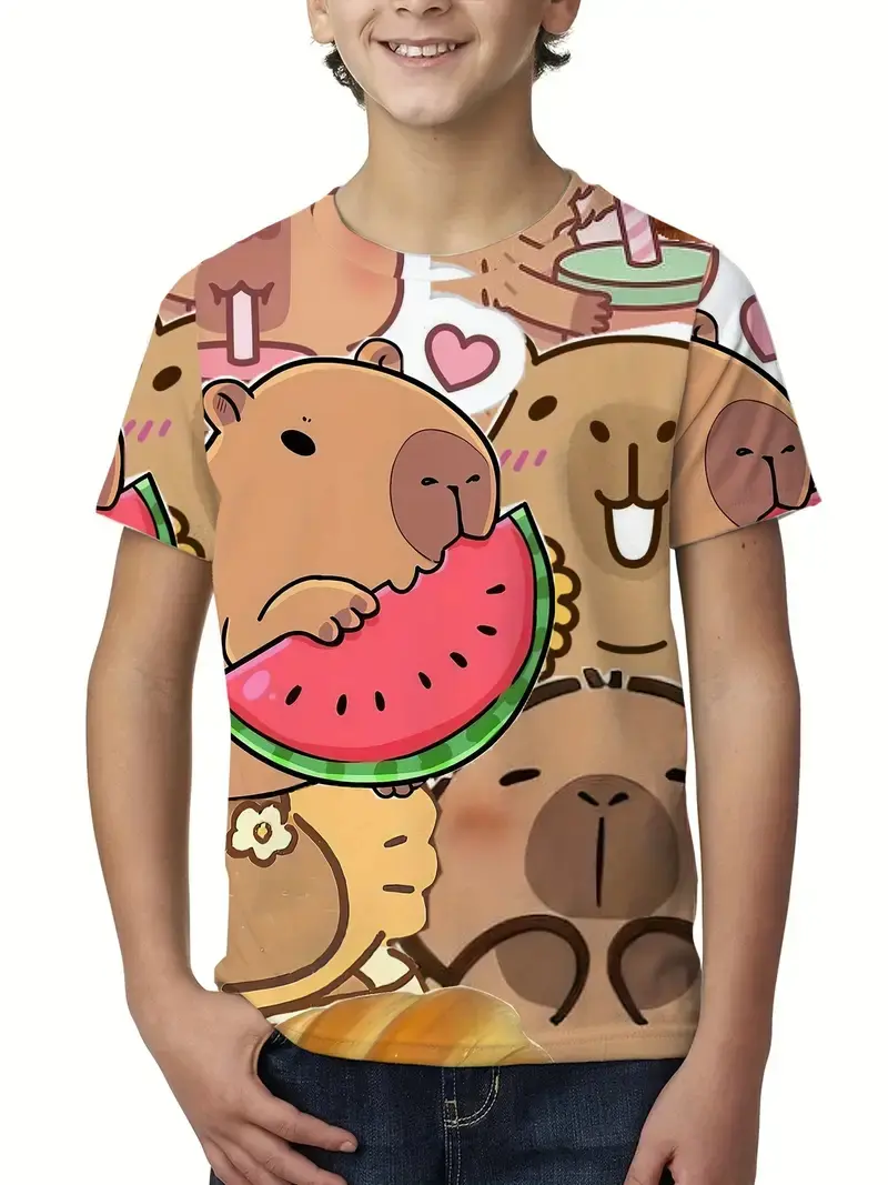 Cute Cartoon Capybara Graphic T Shirt Men Women 2025 Summer New Animal Capybara T-Shirts Casual Oversized Kids Boys Tees Tops