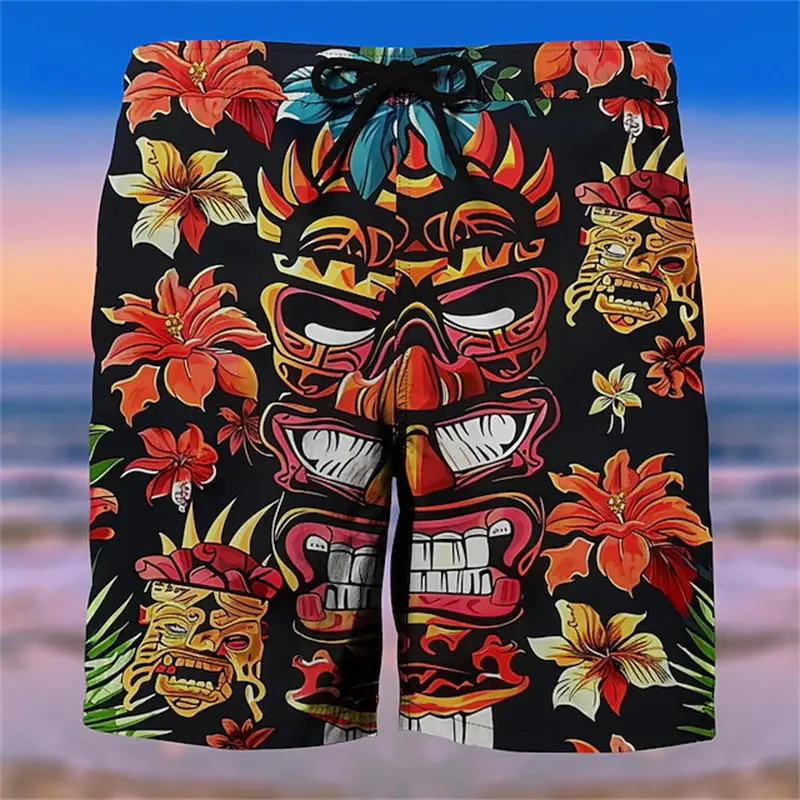 Tiki Men's Shorts Summer Casual Shorts 3D Print Tropical Plant Graphic Tree Flower Floral Breathable Soft Casual Men Streetwear