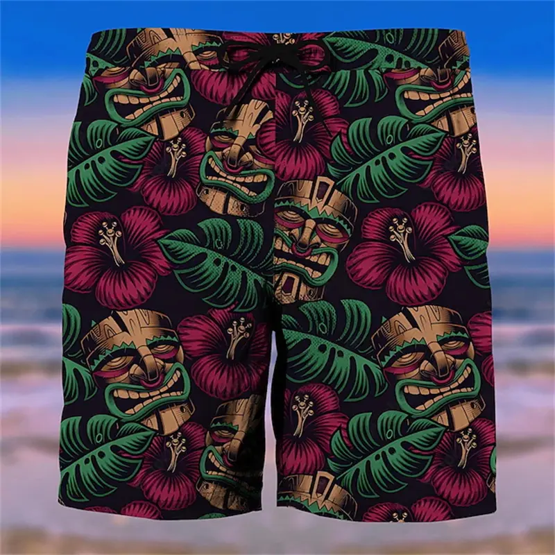 Tiki Men's Shorts Summer Casual Shorts 3D Print Tropical Plant Graphic Tree Flower Floral Breathable Soft Casual Men Streetwear
