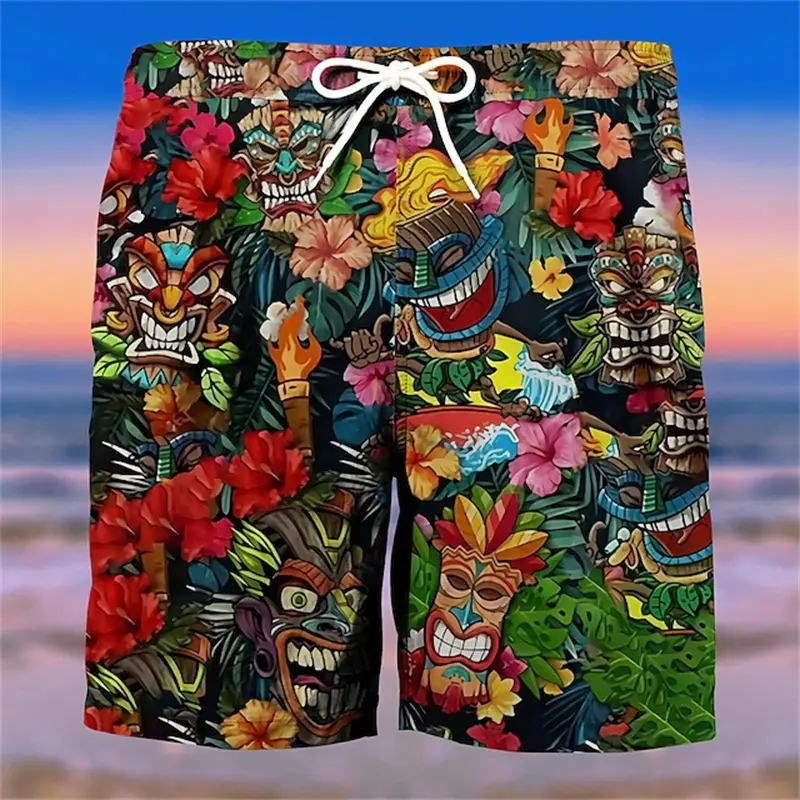 Tiki Men's Shorts Summer Casual Shorts 3D Print Tropical Plant Graphic Tree Flower Floral Breathable Soft Casual Men Streetwear