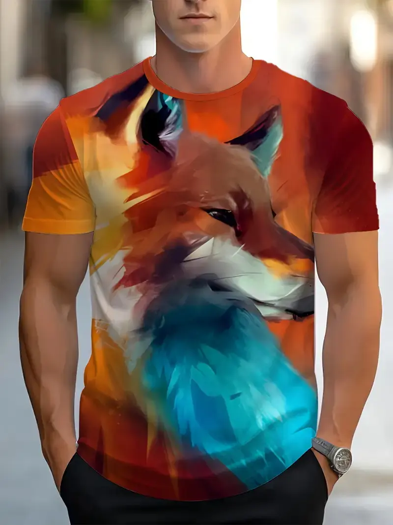 Novelty Fox Graphic 3D Printed Men T-Shirts Hip Hop Personality Round Neck Tees Short Sleeve Tops Harajuku Y2k Men Kids Clothing