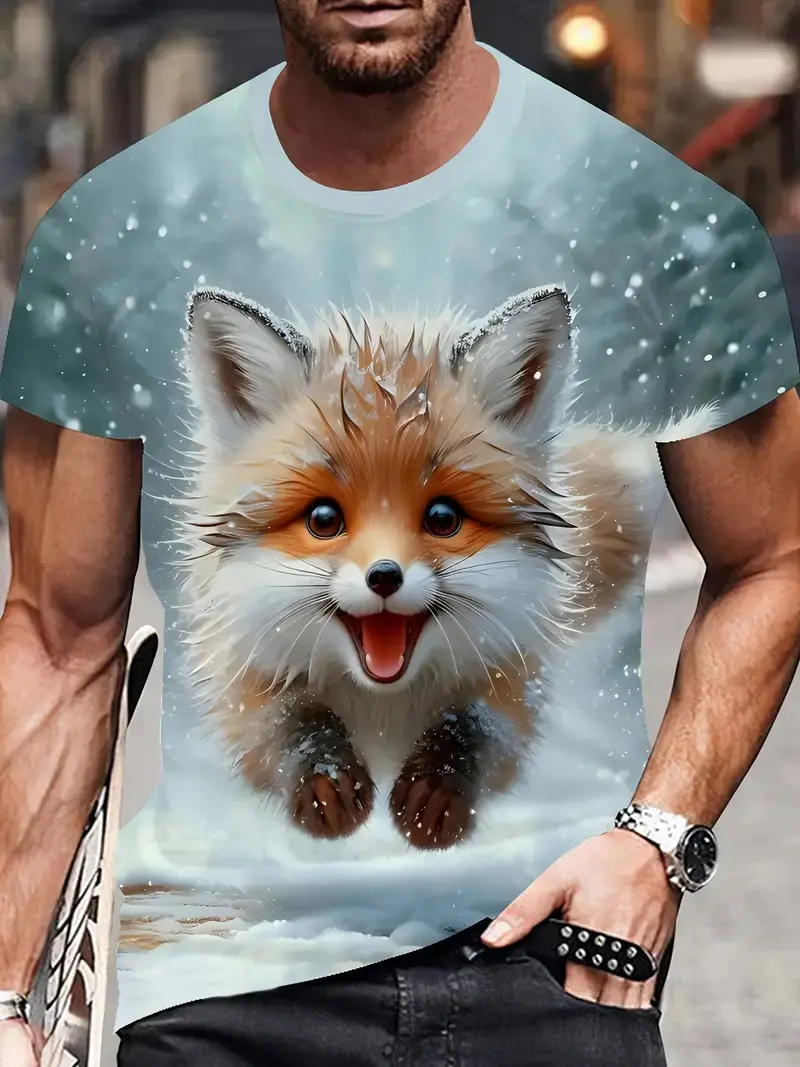 Novelty Fox Graphic 3D Printed Men T-Shirts Hip Hop Personality Round Neck Tees Short Sleeve Tops Harajuku Y2k Men Kids Clothing