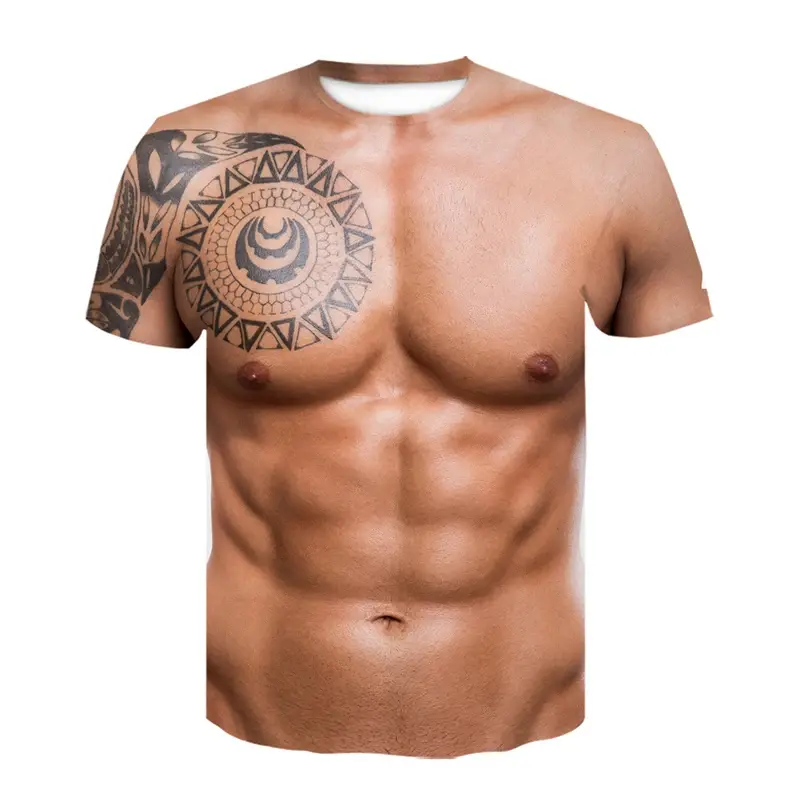 Y2K Summer Short Sleeved Fun Fake Muscle 3D Printed T-shirt For Men And Women T Shirt Oversized Fun Children's Clothing Tops