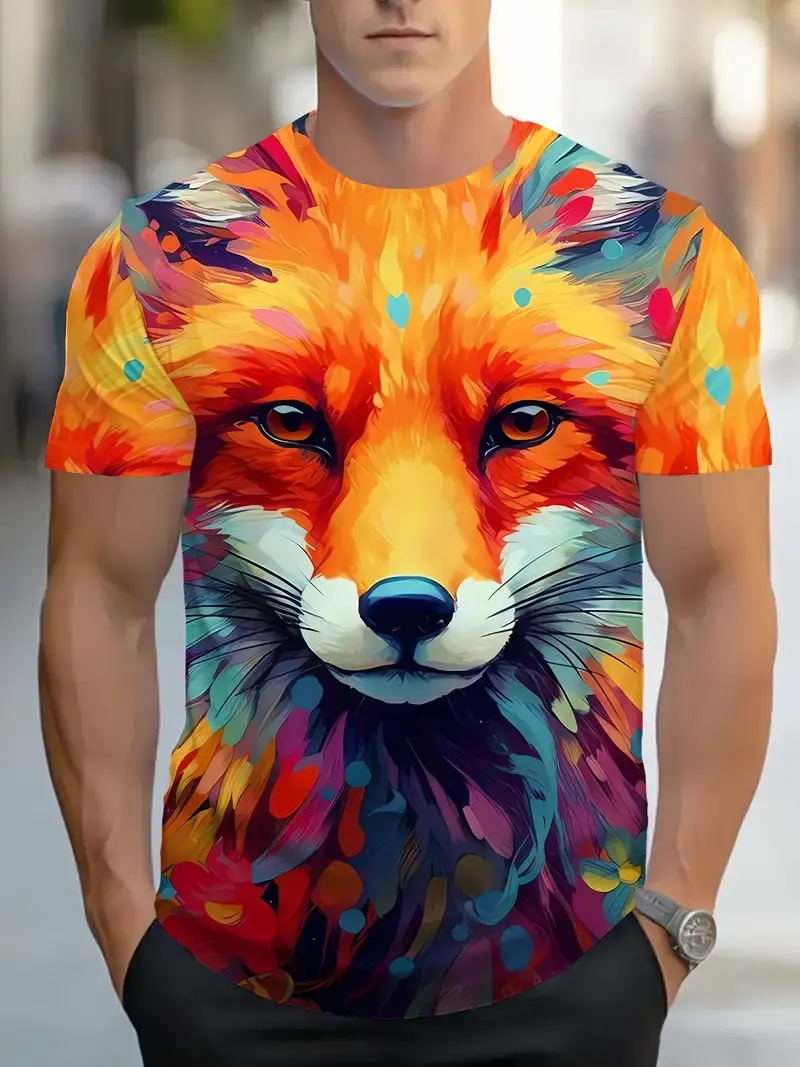 Novelty Fox Graphic 3D Printed Men T-Shirts Hip Hop Personality Round Neck Tees Short Sleeve Tops Harajuku Y2k Men Kids Clothing