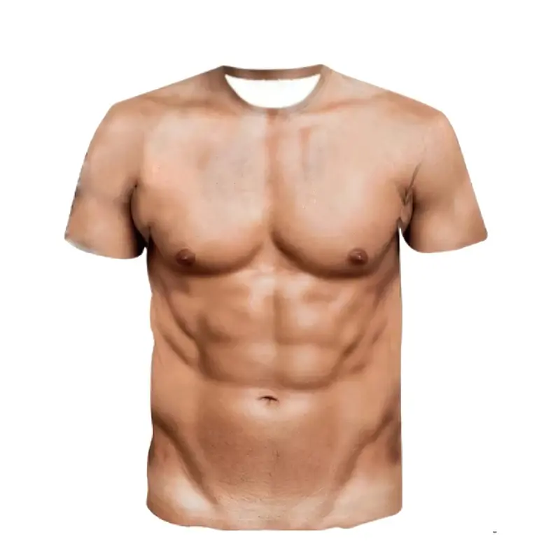 Y2K Summer Short Sleeved Fun Fake Muscle 3D Printed T-shirt For Men And Women T Shirt Oversized Fun Children's Clothing Tops