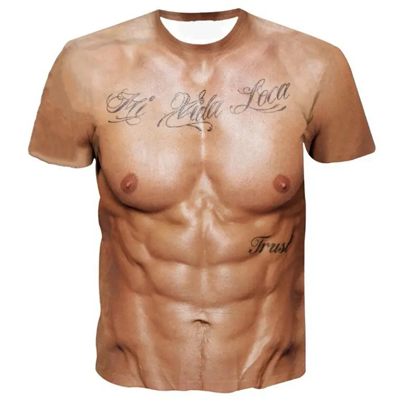 Y2K Summer Short Sleeved Fun Fake Muscle 3D Printed T-shirt For Men And Women T Shirt Oversized Fun Children's Clothing Tops