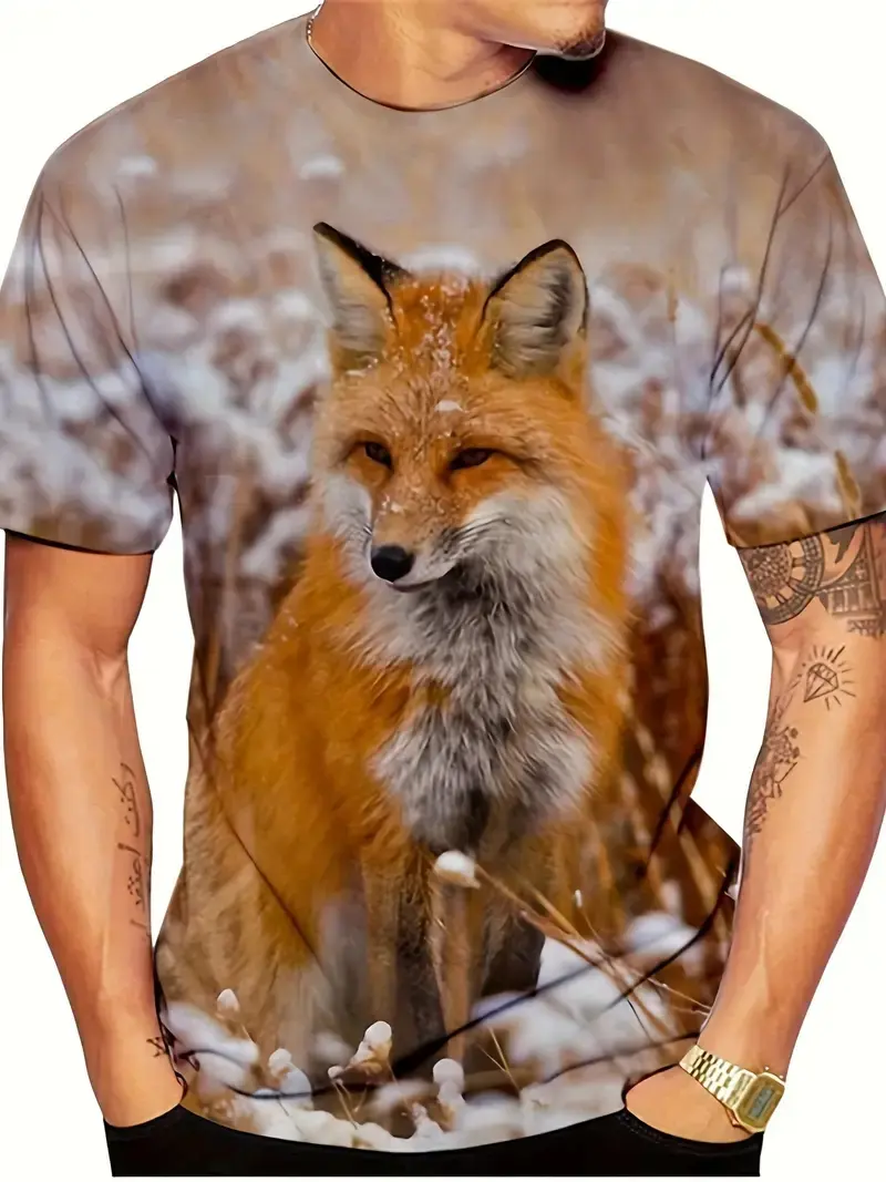 Novelty Fox Graphic 3D Printed Men T-Shirts Hip Hop Personality Round Neck Tees Short Sleeve Tops Harajuku Y2k Men Kids Clothing
