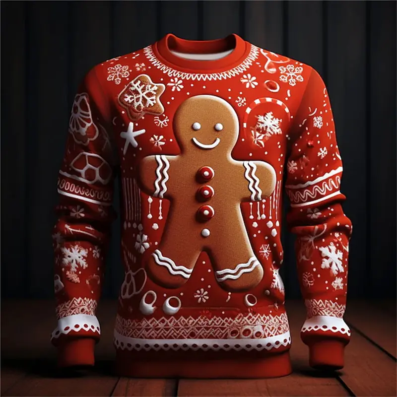 New 3D Gingerbread Man Printed Sweatshirts Men Women Cute Christmas Festival Graphic Pullovers For Men Kid Fashion Funny Clothes