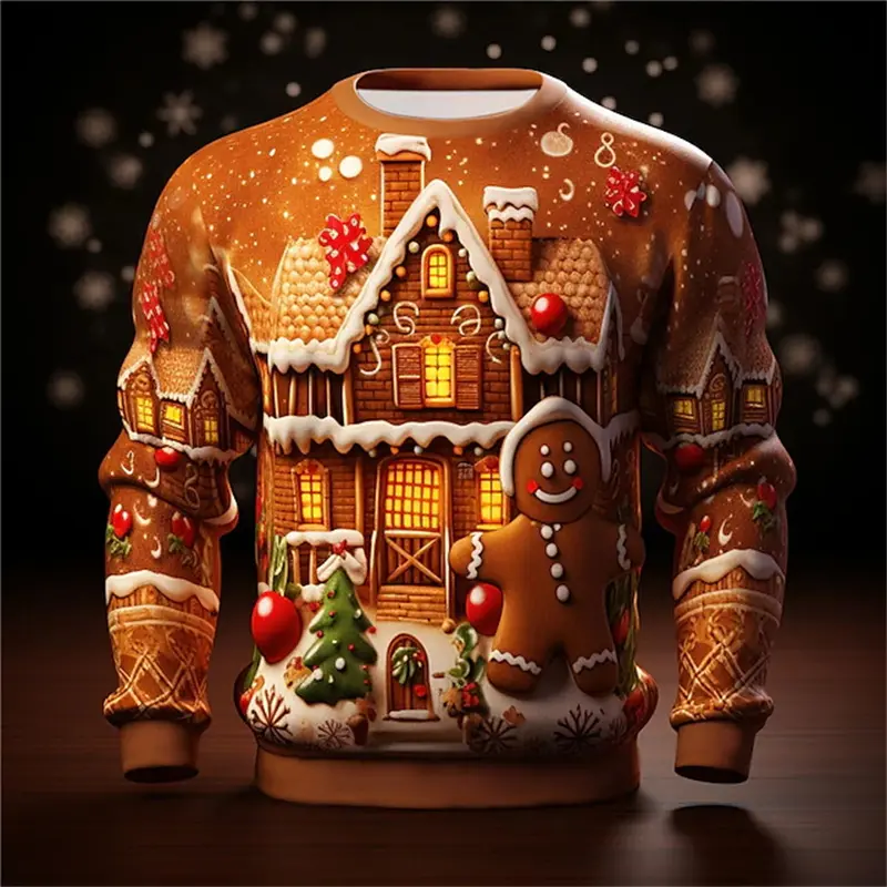 New 3D Gingerbread Man Printed Sweatshirts Men Women Cute Christmas Festival Graphic Pullovers For Men Kid Fashion Funny Clothes