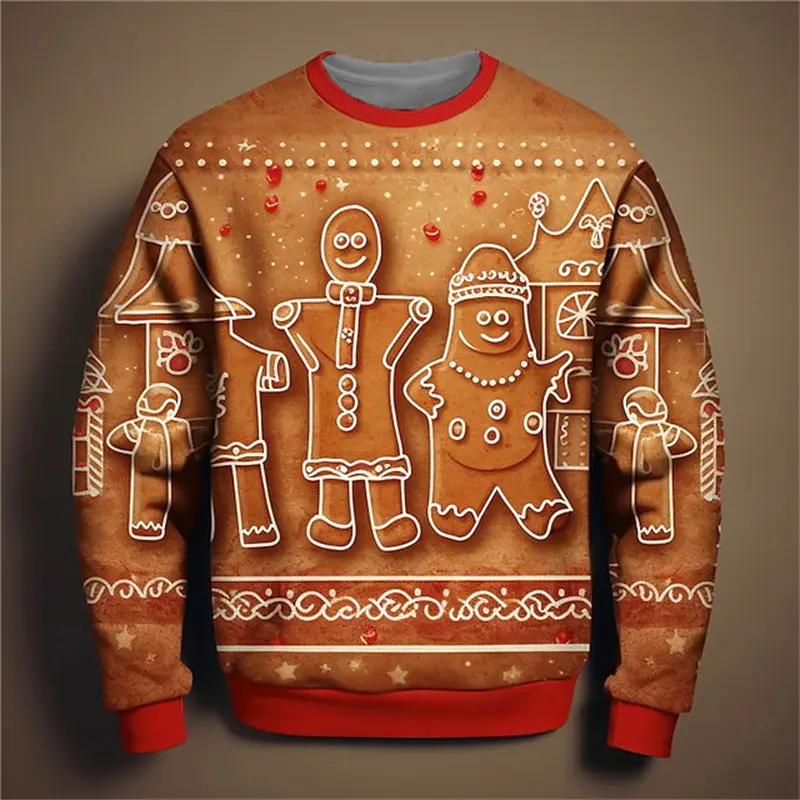 New 3D Gingerbread Man Printed Sweatshirts Men Women Cute Christmas Festival Graphic Pullovers For Men Kid Fashion Funny Clothes