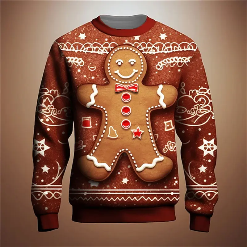 New 3D Gingerbread Man Printed Sweatshirts Men Women Cute Christmas Festival Graphic Pullovers For Men Kid Fashion Funny Clothes