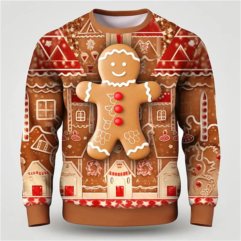 New 3D Gingerbread Man Printed Sweatshirts Men Women Cute Christmas Festival Graphic Pullovers For Men Kid Fashion Funny Clothes