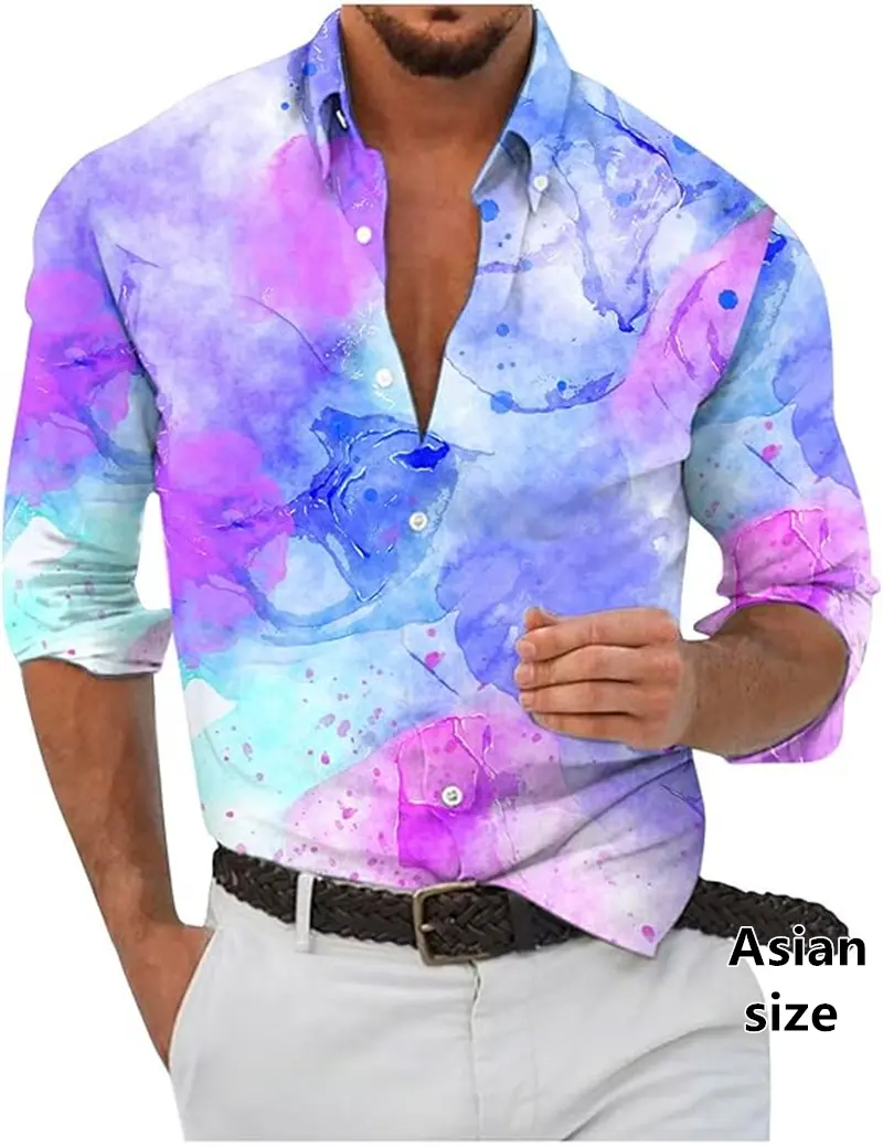 Casual Shirt Men Colorful Art 3D Print Long Sleeve Shirts Spring Summer Elegant Blouse Oversized Unisex Streetwear Y2k Clothing