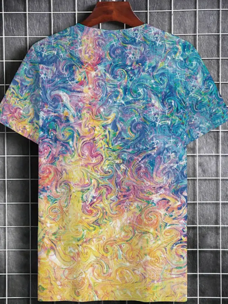 Summer Abstract Color Graphic T Shirts For Men Casual 2025 New 3D Print Tee Hip Hop Harajuku Personality Kids Short Sleeve Tees