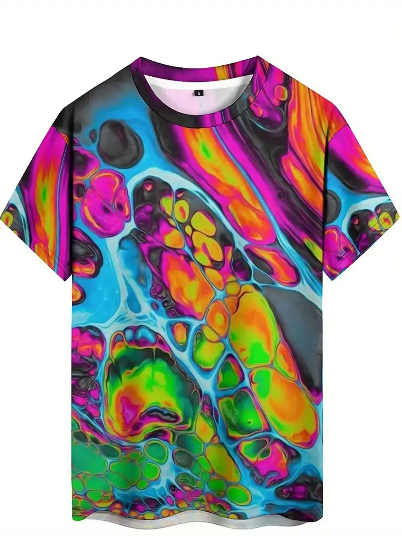 Summer Abstract Color Graphic T Shirts For Men Casual 2025 New 3D Print Tee Hip Hop Harajuku Personality Kids Short Sleeve Tees