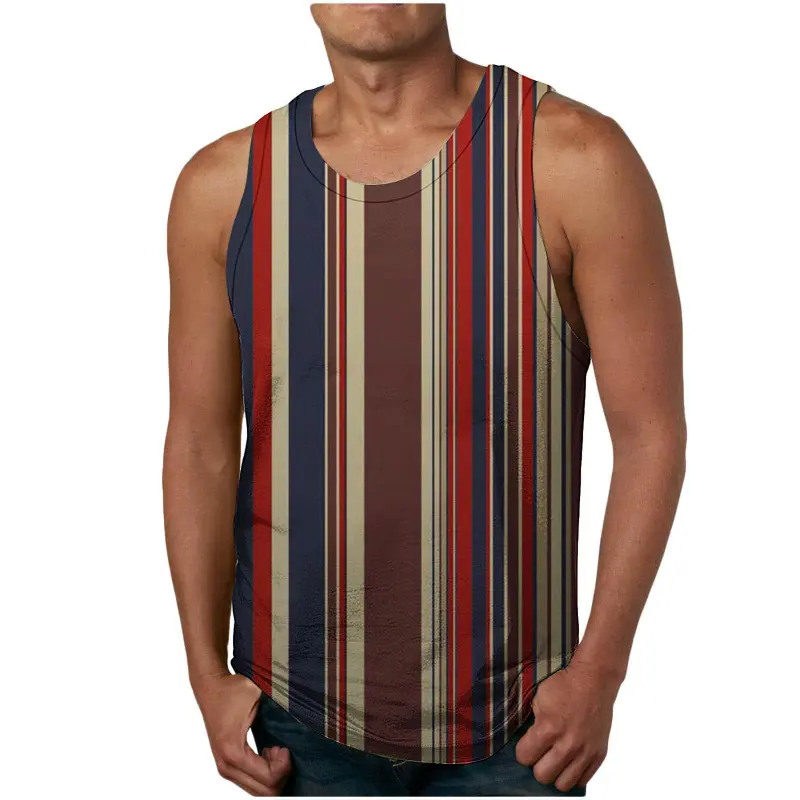 Retro Stripe Graphic Mens Tank Tops 3D Print Summer Breathable Sleeveless Vest Casual Popular Loose Quick Dry Street Sport Tees