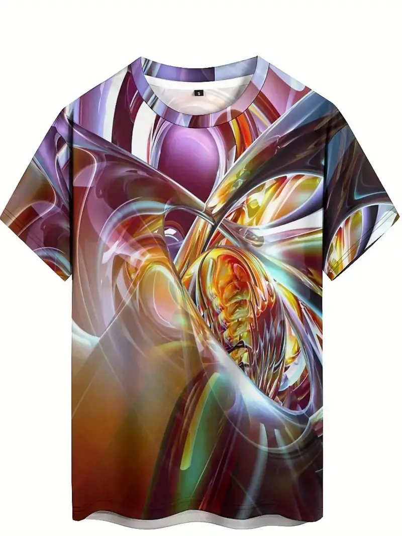 Summer Abstract Color Graphic T Shirts For Men Casual 2025 New 3D Print Tee Hip Hop Harajuku Personality Kids Short Sleeve Tees