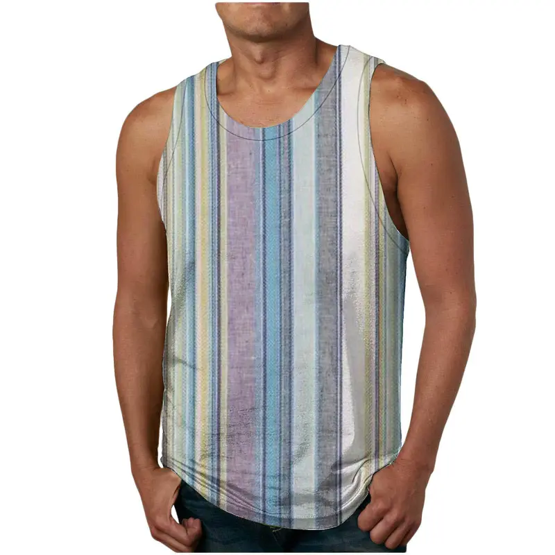 Retro Stripe Graphic Mens Tank Tops 3D Print Summer Breathable Sleeveless Vest Casual Popular Loose Quick Dry Street Sport Tees