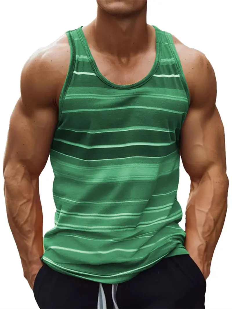 Fashion Men's Round Neck Rainbow Stripe 3D Print Casual Tank Top Summer Fashion Simple Sleeveless Vest Breathable Mens Clothing