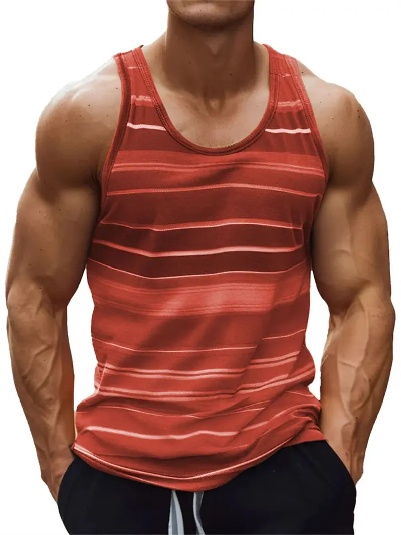 Fashion Men's Round Neck Rainbow Stripe 3D Print Casual Tank Top Summer Fashion Simple Sleeveless Vest Breathable Mens Clothing