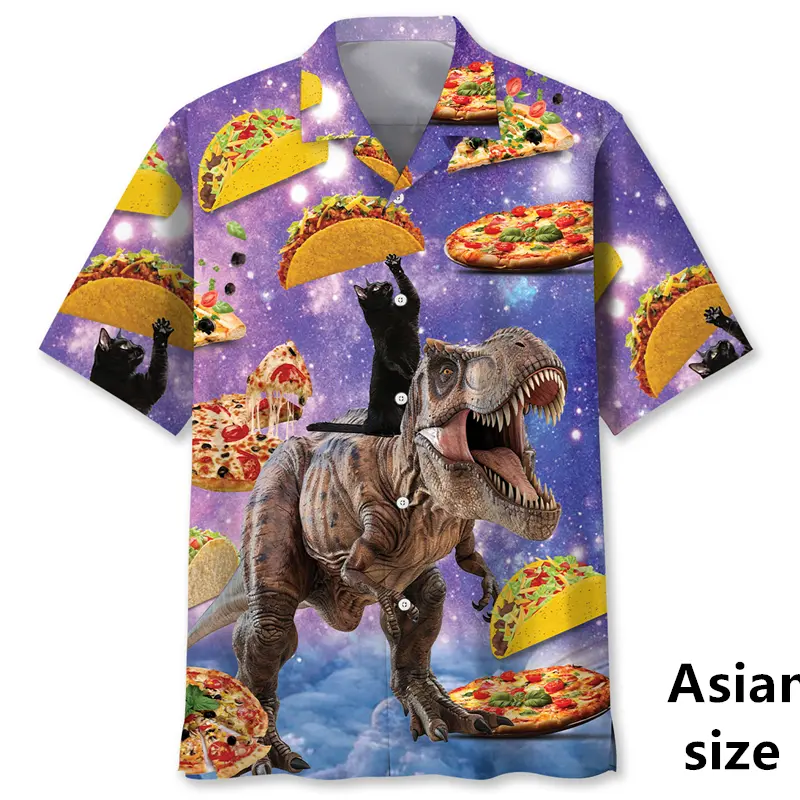 New Cartoon Dinosaur Shirts For Men Women Summer 3d Printed Hawaiian Beach Shirt Casual Button Down Lapel Short Sleeve Blouse