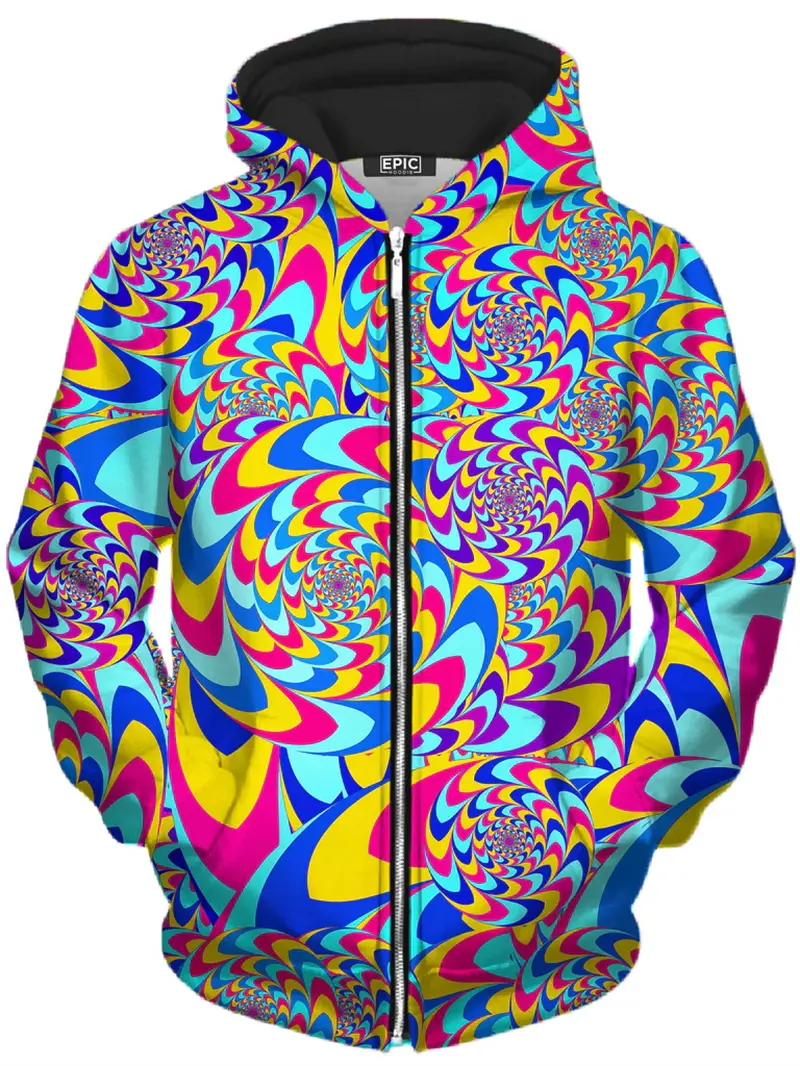 New Psychedelic Graphic Zipper Hoodie For Men Fashion Casual Hip Pop Sweatshirts Loose Kids Zip Up Coat Outdoor Men Clothes