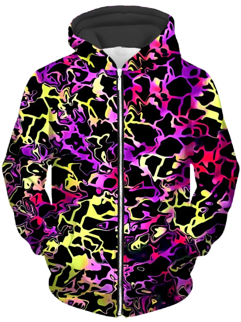 New Psychedelic Graphic Zipper Hoodie For Men Fashion Casual Hip Pop Sweatshirts Loose Kids Zip Up Coat Outdoor Men Clothes