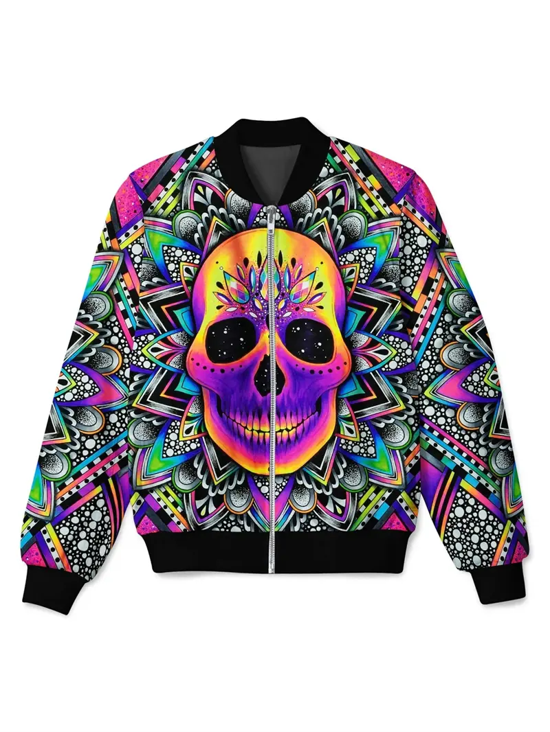Flower Skull Pattern Zipper Jacket Men Women 3d Printed Floral Colorful Coat Zip Up Jackets Tops Long Sleeve Bomber Sweatshirt