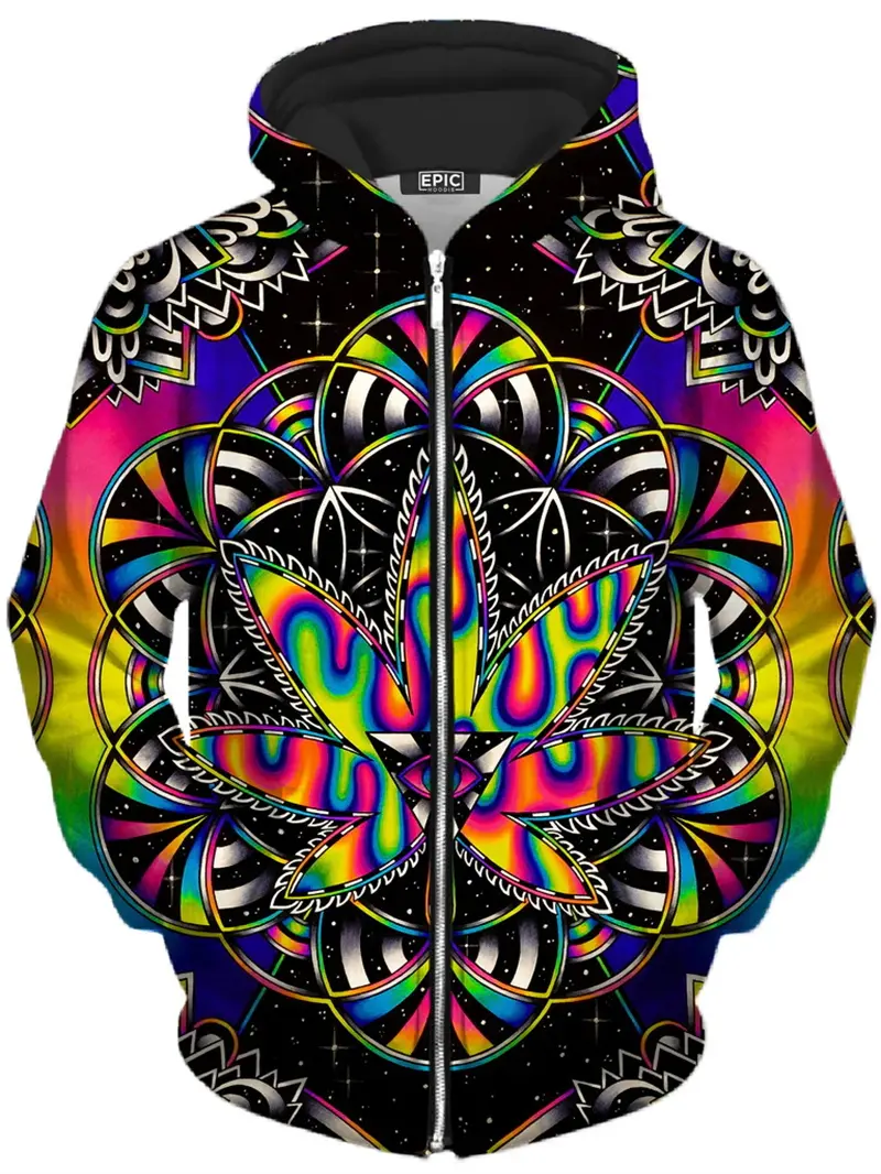 New Psychedelic Graphic Zipper Hoodie For Men Fashion Casual Hip Pop Sweatshirts Loose Kids Zip Up Coat Outdoor Men Clothes