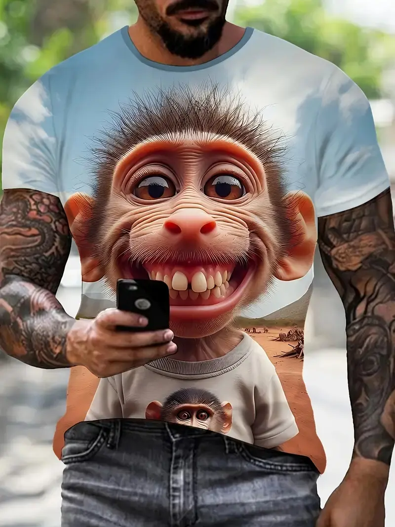 New Men's T-shirt 3D Funny Monkey Graphic Printed T-Shirt For Women Kids Fashion Short Sleeve Fun Tee Trendy Oversize Men Tops