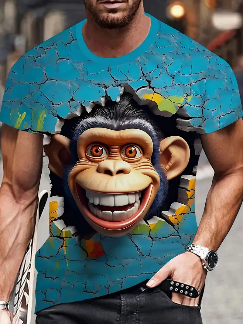 New Men's T-shirt 3D Funny Monkey Graphic Printed T-Shirt For Women Kids Fashion Short Sleeve Fun Tee Trendy Oversize Men Tops