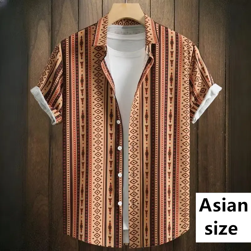 Vintage Ethnic Men Shirts Hawaiian Summer Tops 3D Printed Short Sleeve Button Beach Shirts  Fashion Casual Men Clothing Blouse