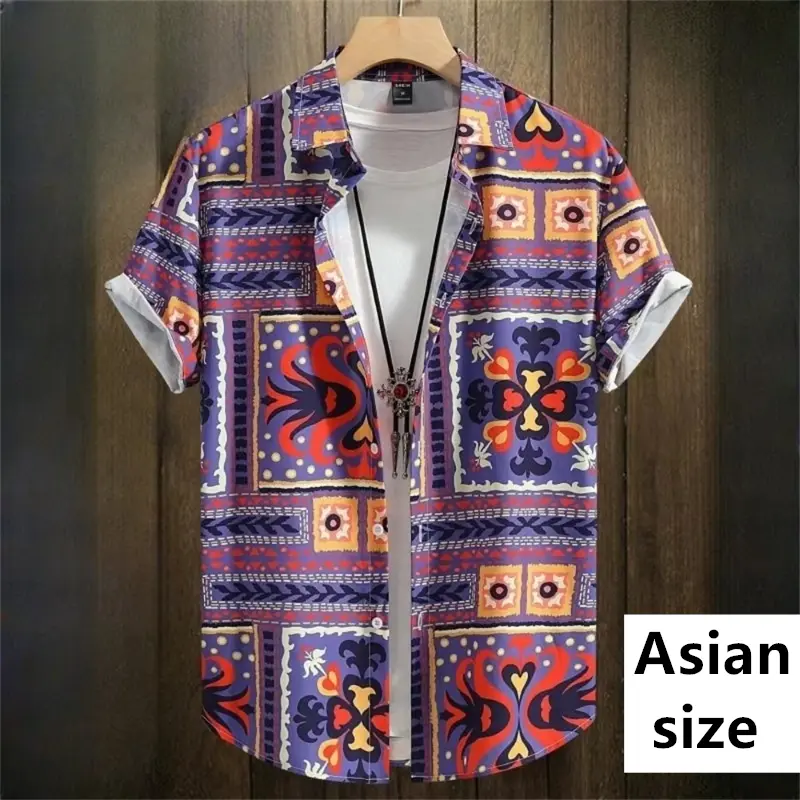 Vintage Ethnic Men Shirts Hawaiian Summer Tops 3D Printed Short Sleeve Button Beach Shirts  Fashion Casual Men Clothing Blouse