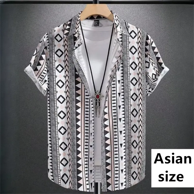Vintage Ethnic Men Shirts Hawaiian Summer Tops 3D Printed Short Sleeve Button Beach Shirts  Fashion Casual Men Clothing Blouse