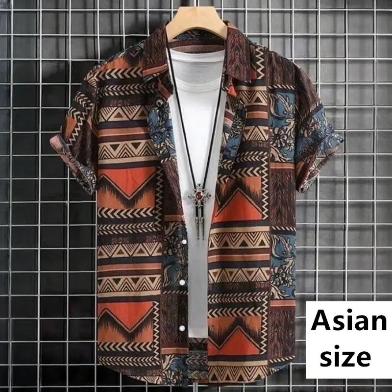 Vintage Ethnic Men Shirts Hawaiian Summer Tops 3D Printed Short Sleeve Button Beach Shirts  Fashion Casual Men Clothing Blouse