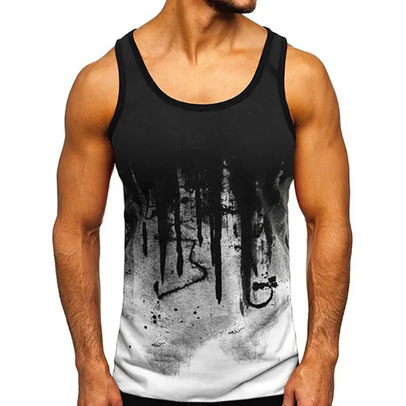 Tie-dye 3D Graphic Y2k Clothes Summer Men's Sports Tank Gym Fitness Tops Sleeveless O-Neck Gradient Print Plus Size Men Clothing