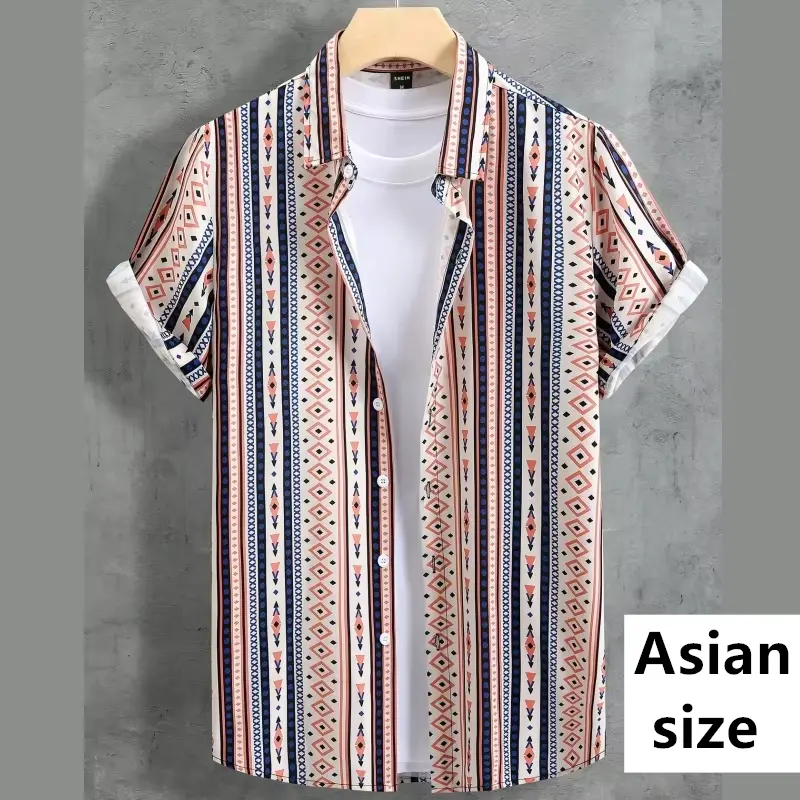 Vintage Ethnic Men Shirts Hawaiian Summer Tops 3D Printed Short Sleeve Button Beach Shirts  Fashion Casual Men Clothing Blouse