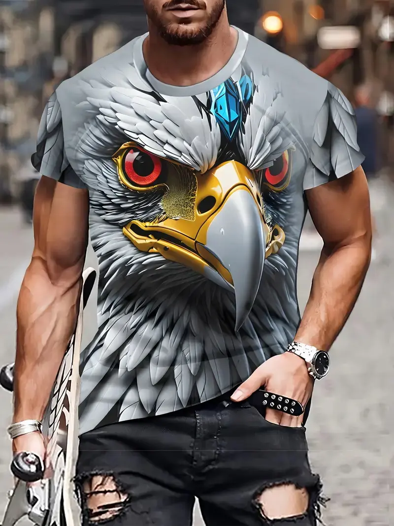 New Cool Eagle Pattern T Shirt For Men Clothing 3D Print Flame Eagle Summer Streetwear Trendy Short Sleeve Men Y2k T-Shirts Tops