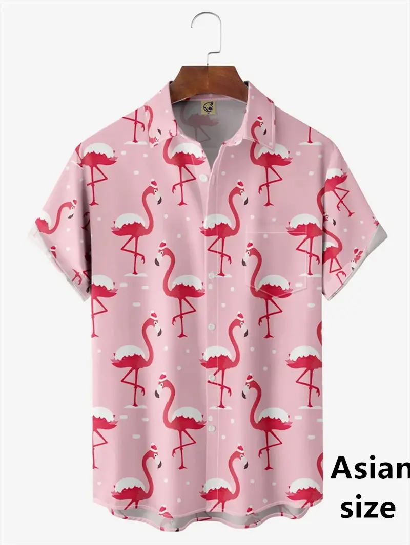 Summer Flamingo Animal Printed Shirts For Men Women Casual Fashion Hawaiian Beach Style Button Shirt Unisex Short Sleeved Blouse