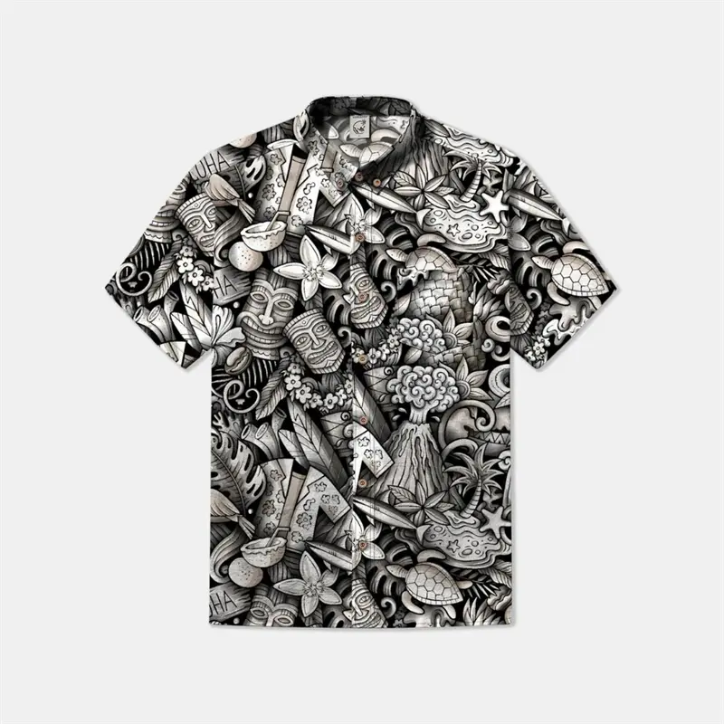 Classic Black And White Series Men Tops 3D Print Star Hawaiian Short Sleeve Beach Shirt Women Loose Harajuku Button Lapel Blouse