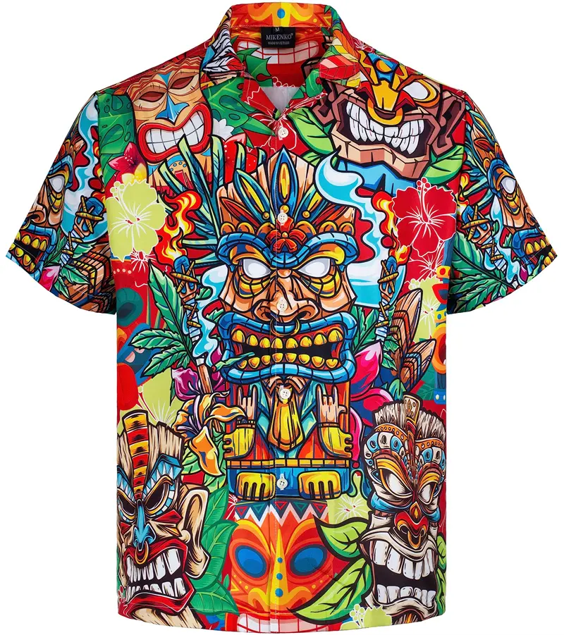 Novelty Vintage 3d Tiki Print Hawaiian Shirts Man Retro Mens Plus Size Shirt Casual Short Sleeve Beach Blouse Male Clothing